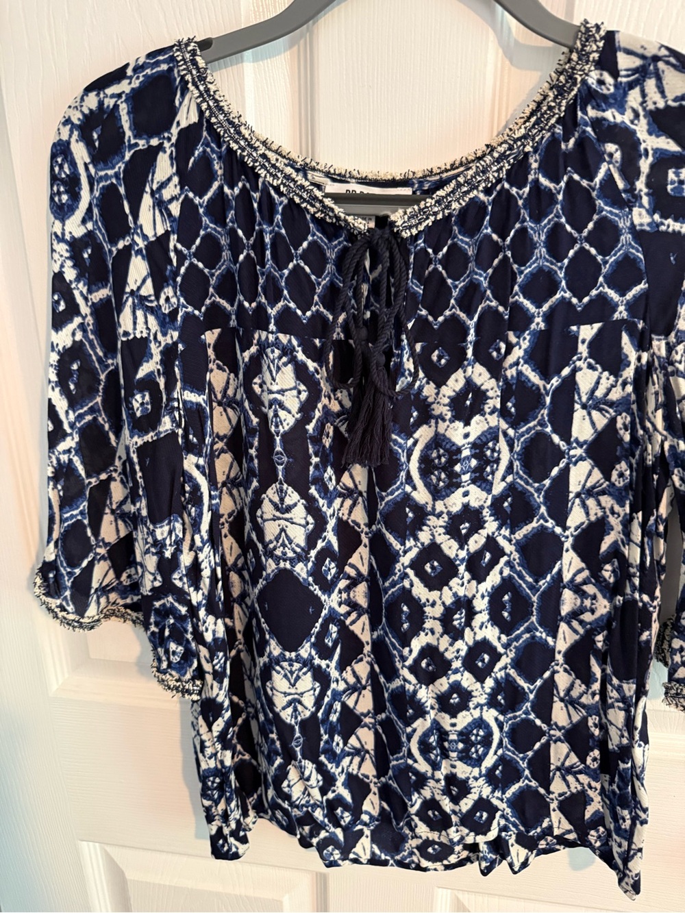 BB Dakota Navy and White Printed Peasant Tunic